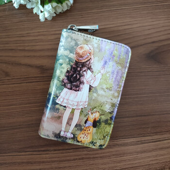 Kuqi kangaroo multifunctional car key bag women's cowhide printed cartoon zipper cute coin purse with card slot small wallet short wisteria