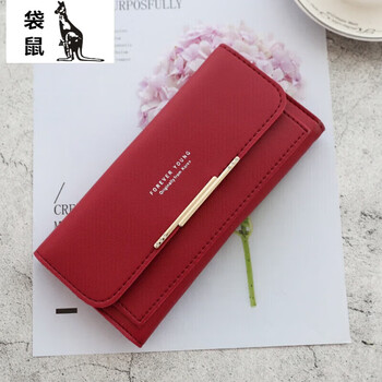Kangaroo (kangaroo) versatile fashion day simple buckle elegant women's wallet multi-functional large capacity long wallet c119-140 red