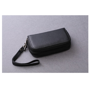 New style key bag first layer cowhide large capacity double layer zipper 12 keychains classified storage coin card bag for men and women black_12.5*7*3.5cm