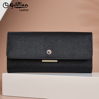 Goldlion g+ goldlion wallet women's 2025 new women's long genuine leather large capacity clutch fashion wallet popular clutch black exquisite gift box packaging
