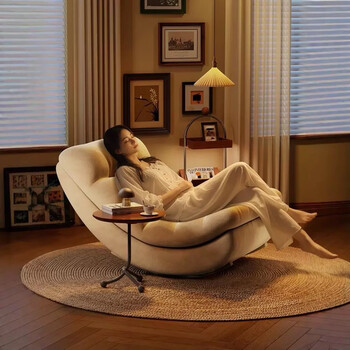 Xiaonuo lazy sofa can sleep and recline moon chair living room single sofa chair adult home balcony rocking chair off-white soft suede.