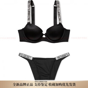 Victoria's secret push up comfortable thin pad show style simple bra low waist briefs underwear set women's black black s 34a+(75a+s)