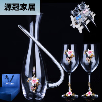 Sailoto crystal red goblet set gift box for home creative light luxury wedding gift five-piece set 2 powder + tall waker + stopper * 2 gifts