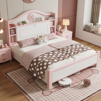 Xuanlang children's bed bedroom pink solid wood princess bed 1.5m modern simple girls' bed new storage furniture single bed single bed (free upgrade thickened silent solid wood bed board) 1.5*2.0m frame model