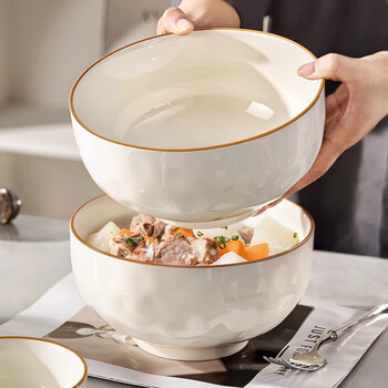 Huanjiao bowl set, bowls, plates, tableware, underglaze color, simple high-end household ceramic bowls, plates, noodle bowls, bowls and chopsticks, new style, 8-inch soup bowl, 1 haoyuebai