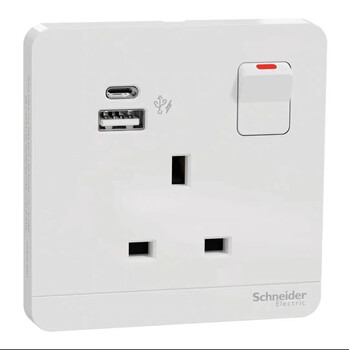 Schneider yishang fluorescent gray typec fast charging usb british hong kong style socket 13a three-hole square foot qisheng mirror white 13a square plug with switch usb+typec