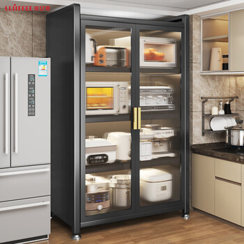 Meiyilai household kitchen storage cabinet floor-standing multi-layer double-door cabinet multi-functional tableware and appliance storage dust-proof storage cabinet star gray 4 layers 60*35*110 thickened