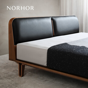 Norhor nordic expression/medieval retro/copenhagen/black walnut leather soft backrest/sixiang double bed master bedroom gz spot sixiang bed z 1800mm*2000mm