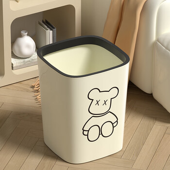 Jinxiubainian household large-capacity trash can for living room, toilet, bathroom, bedroom, kitchen, office, desktop paper basket with pressure ring, no cover, bear, large size, 1 piece 17l