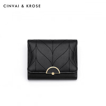 Cinvaikrose small c&k genuine leather wallet women's short multi-functional new multi-card slot women's coin purse card holder black gift box + handbag - new year's eve