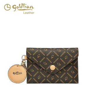 Goldlion g+ goldlion ladies wallet 2025 new pvc retro print small card bag fashionable versatile portable coin purse trendy dark brown