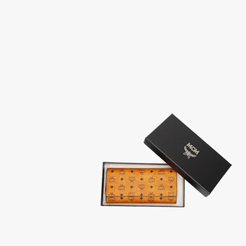 Quasi-new product mcm artificial leather long wallet wallet unisex cognac color gift