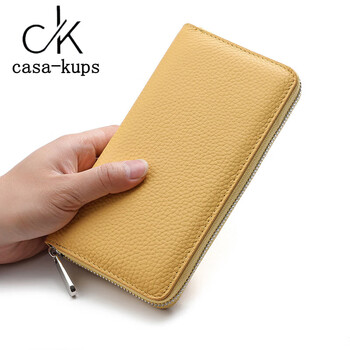 Casa-kups2025 new women's genuine leather long wallet first layer cowhide women's clutch wallet wallet first layer cowhide yellow