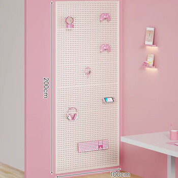 Wooden grid hole board storage rack e-sports room wall storage hook handle headphone decoration display rack wall iron hanging board warm white with frame thickened version 100*200