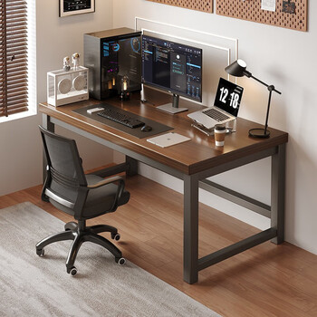 Jike computer desk, home e-sports game table, desktop office study desk, writing desk and chair, long table workbench, hot-selling welfare model, walnut color + black frame, length 80cm*width 50cm*height 74cm