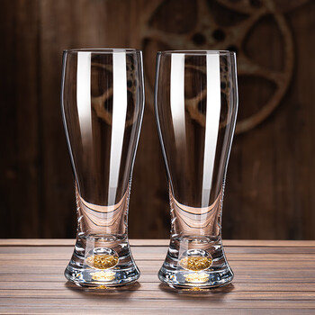 Hubei gold foil beer mug large capacity household light luxury high-value special craft beer mug set crystal glass gold foil big waist 500ml/2 pieces