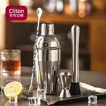 Cliton304 stainless steel cocktail mixer, milk tea shop hand-made lemon artifact cocktail hand-shake shaker cup and pot 4-piece set