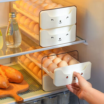 Luluo refrigerator egg storage box drawer-type food-grade kitchen household egg rack to store eggs artifact crisper egg tray cream white double layer can hold 36 eggs