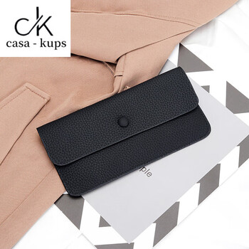Casa-kupsck genuine leather long small wallet women's versatile 2025 new soft leather wallet holds mobile phone integrated banknote clip black