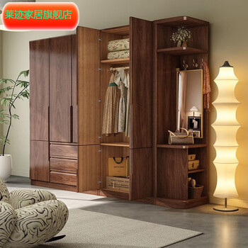 Qinkai black walnut solid wood wardrobe corner dressing table combination small apartment bedroom home desk cabinet integrated study table main picture black walnut