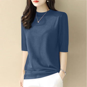 Yalu large size quarter-sleeve t-shirt women's modal autumn wear 2025 new high elastic slimming mid-sleeve bottoming shirt solid color top peacock blue 2xl recommended 140-160 catties