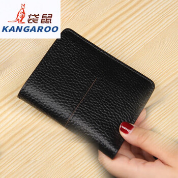 Kangaroo (kangaroo) genuine leather small wallet women's short simple two-fold multi-card slot ultra-thin soft cowhide wallet europe and america 2025 new style black