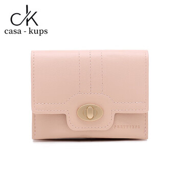 Casa-kupsck wallet girls simple folding large capacity multi-card slot small card bag document storage coin purse student card bag pink