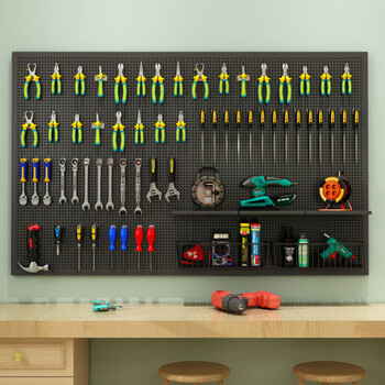 Customized hole board storage rack hardware tool wall hanging board multi-functional storage tool mobile phone case jewelry 150*70 cm free 30 hooks black hole board