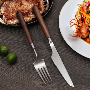 Zwilling european high-end 304 stainless steel western-style tableware steak knife and fork set walnut wood fork and spoon two-piece set home two-piece knife and fork set walnut handle + high quality stainless steel