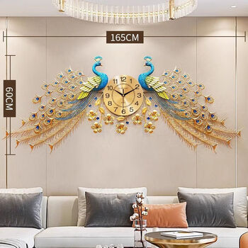 Clocks peacock wall clock living room home fashion creative phoenix european atmosphere wall clock light luxury wall clock peacock flying high-end atmosphere model (165*65cm) free battery + seamless nails + spare pointer + movement ten year warranty