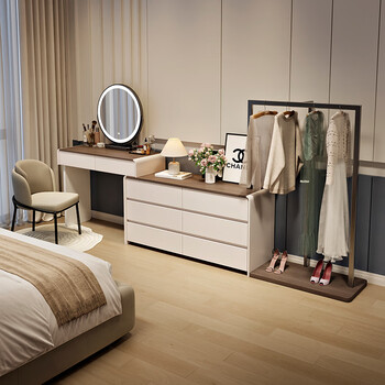 Gujiayi home modern simple drawer cabinet dresser integrated cloak rack bedroom bedside cabinet storage cabinets multiple 120cm table + cabinet + clothes hanger + smart mirror + dundun stool solid wood - milk white - six drawer cabinet (100cm)