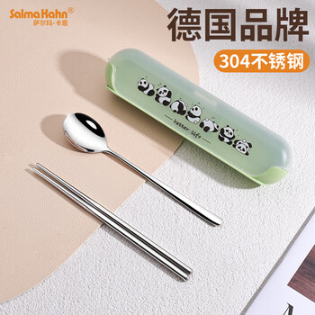 Salma kahn 304 stainless steel cartoon portable tableware cute chopsticks and spoon set single student special high-looking chopsticks and spoons little fat bear chopsticks and spoon two-piece set