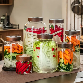 Genasi kimchi sealed jar food-grade lead-free glass wine jar large-capacity kimchi jar pickled pickles home kimchi jar automatic exhaust kimchi jar with scale 5000ml