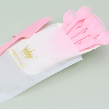 Sai lotto birthday tableware dinner plate plastic set fork plate paper plate candle 4-in-1 200 sets 10 pink forks 10 long plate pink 200 sets