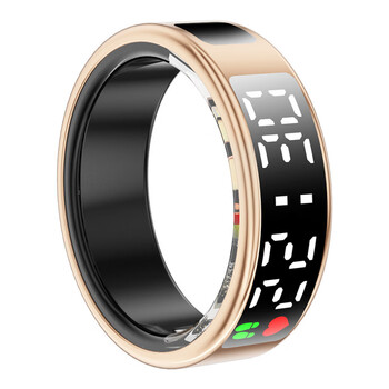 Hkmw smart ring suitable for huawei phones, adult heart rate and blood oxygen measurement, waterproof bluetooth, time display, gift photo, gold, us size 10 (+ charging compartment)