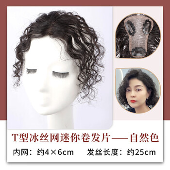 Tang ni's thin curly hair wig piece for women, fluffy hair volume on the top of the head, hairline fetal hair bangs, real hair, head replacement piece for women, full real hair, small area, ice silk rolls 4*6 25cm, natural color
