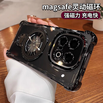 Blowen comes with lens film airbag anti-fall, suitable for iqoo13 mobile phone case iqoo z10turbo pro new z11turbo transparent iq15 advanced neo9 silicone, deep space black, magnetic u-shaped bracket | airbag anti-fall iqoo z10 turbo p