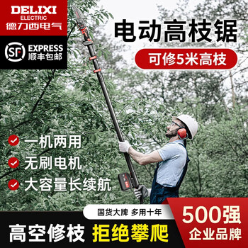 Delixi rechargeable high-branch saw retractable electric extension pole lithium-ion pruning branch garden fruit tree one-hand saw electric agricultural tool telescopic saw 4.5 meters high 5.0 brushless 2 electric