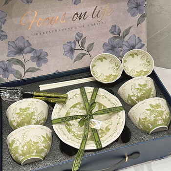 Siteng bowl set cream style tableware set for home use 2025 new high-looking bowl and chopsticks set housewarming gift soup bowl gift box for 4 people 18-piece set