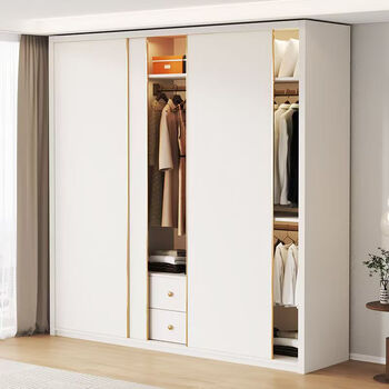 Quanyou solid wood european pine board wardrobe home bedroom modern simple sliding door wardrobe small apartment sliding door cabinet same style 2.4 meters high (thickened 18mm board) 1.9 meters long (enf grade european pine board)