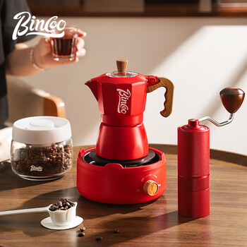 Bincoo double-valve moka pot household electric stove coffee pot small espresso hand-ground coffee machine set for two people white double-valve moka pot--4-piece set