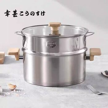 Xingshi japan xingshi 316l stainless steel steamer cooking pot soup pot double-ear stew pot uncoated gas induction cooker universal steamer 316l stainless steel 2 layers 24cm