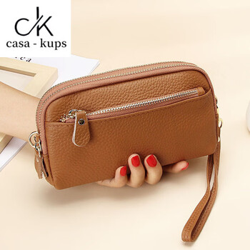 Casa-kupsck new 2025 first layer cowhide women's clutch bag large capacity zipper mobile phone bag fashionable leather long wallet yellow