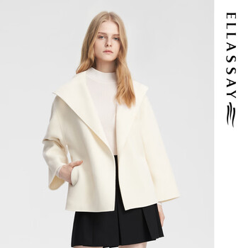 Ellassay (ellassay) new autumn and winter sheep wool soft and elegant hooded terminal style with lace-up woolen coat for women ewb354d01500