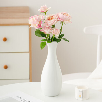 Shumen simple white ceramic vase living room flower arrangement ornaments light luxury high-end design niche dining table entrance decoration more words. medium style (bright white)