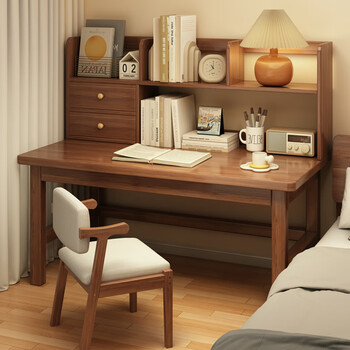 Saichu solid wood desk bookshelf integrated table home rental house student study desk bedroom computer desk office desk recommended all solid wood varnish single table | 100*50
