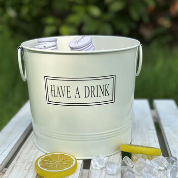 Vinoa bar commercial ice bucket ktv draft beer beer bucket outdoor household ice milk tea cola creative iron bucket beige 2 liter mouth 16 high 14 ice bucket