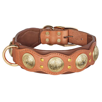 Didogpet dog collar cowhide large dog anti-bite dog collar german shepherd bulldog castro doberman genuine leather dog collar western brown l-large recommended weight 30-55 jin