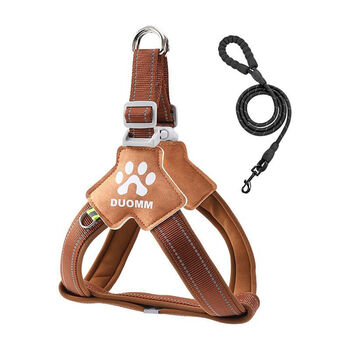 Vest type dog leash, pet harness, medium and large dog shiba inu, corgi collar, dog walking rope, dog chain, mocha brown + 1.5m reflective black round rope l (recommended weight 25-38 catties)