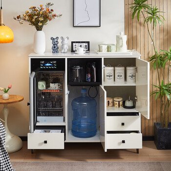 Zetian all-aluminum tea bar machine with refrigerator refrigeration high-end smart office living room integrated sideboard tea cabinet off-white hot and cold type three doors with disinfection